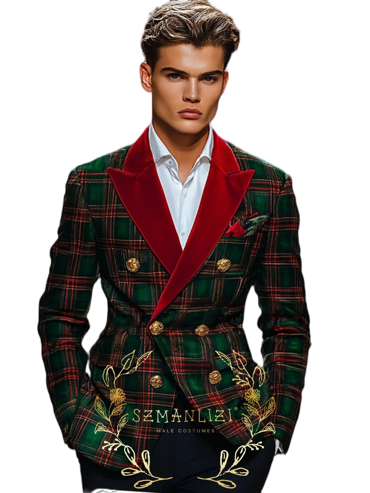 Fashionable Plaid Men's Suit 2 Piece Formal Party Suit for Male Wedding Groom Tuxedo Double Breasted Jacket Pants